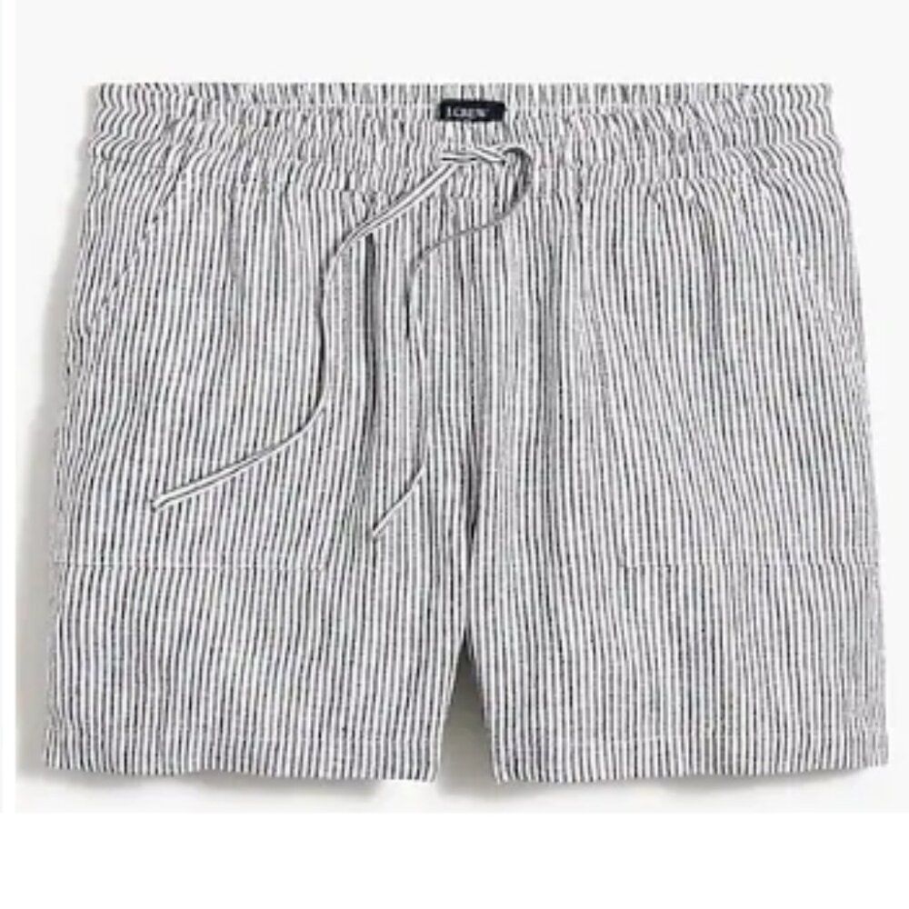 J Crew Women's Striped Linen Blend Drawstring Short Summer Beach Black & White